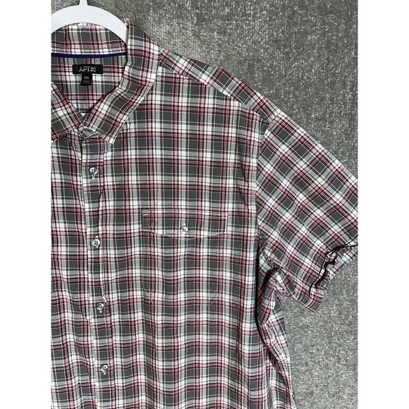 Apt 9 Short Sleeve Plaid Button Up Shirt Mens Size XXL Gray Red White Pockets - Picture 5 of 8